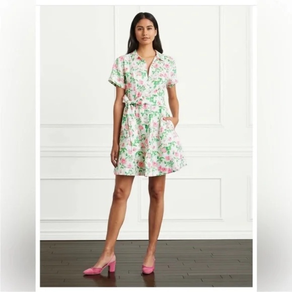Hill House The Laura Dress in Pink Roses Linen size medium